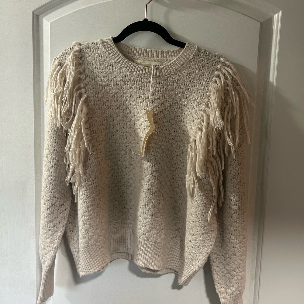 NWT Saltwater LUXE Cream Fringe Sweater. Medium.